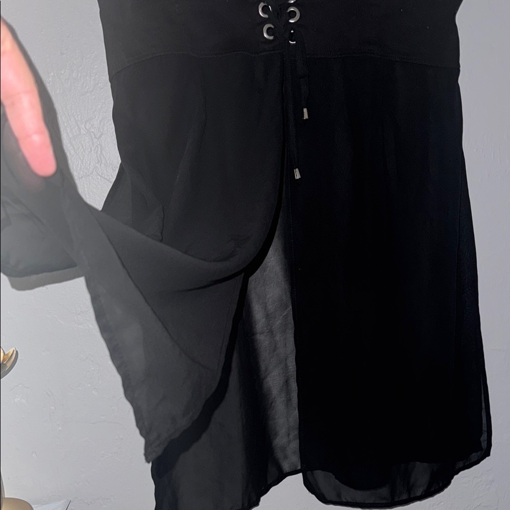Ashley Stewart Black Tie Front Fitted Tank Top 84 - Picture 4 of 9